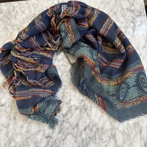 Anna & Ava Women's 46"X46" Scarf Blue Red Green Striped  Tasseled